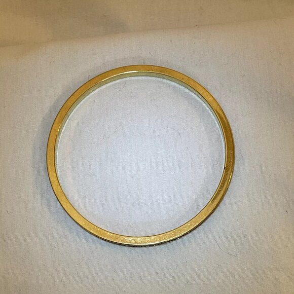 Gold Tone Solid Cylinder Bangle Bracelet Embellished With Red and Clear Crystal - Picture 2 of 6